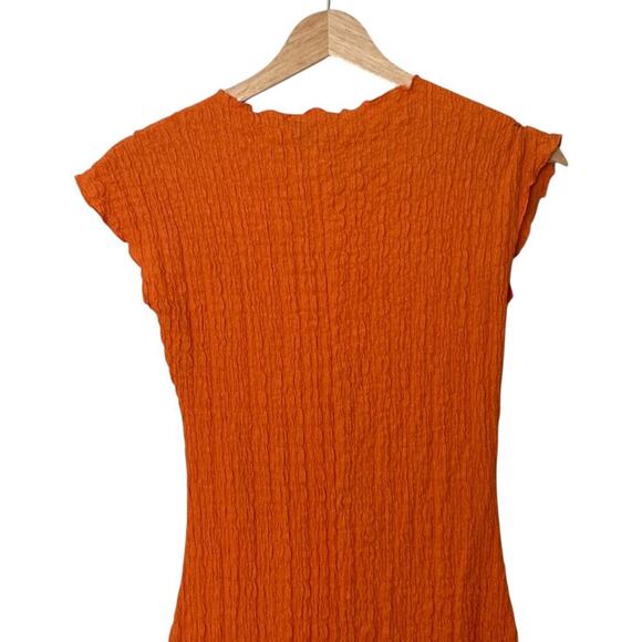 Zara Orange Fitted Texture Midi Dress (S) - Picture 8 of 16